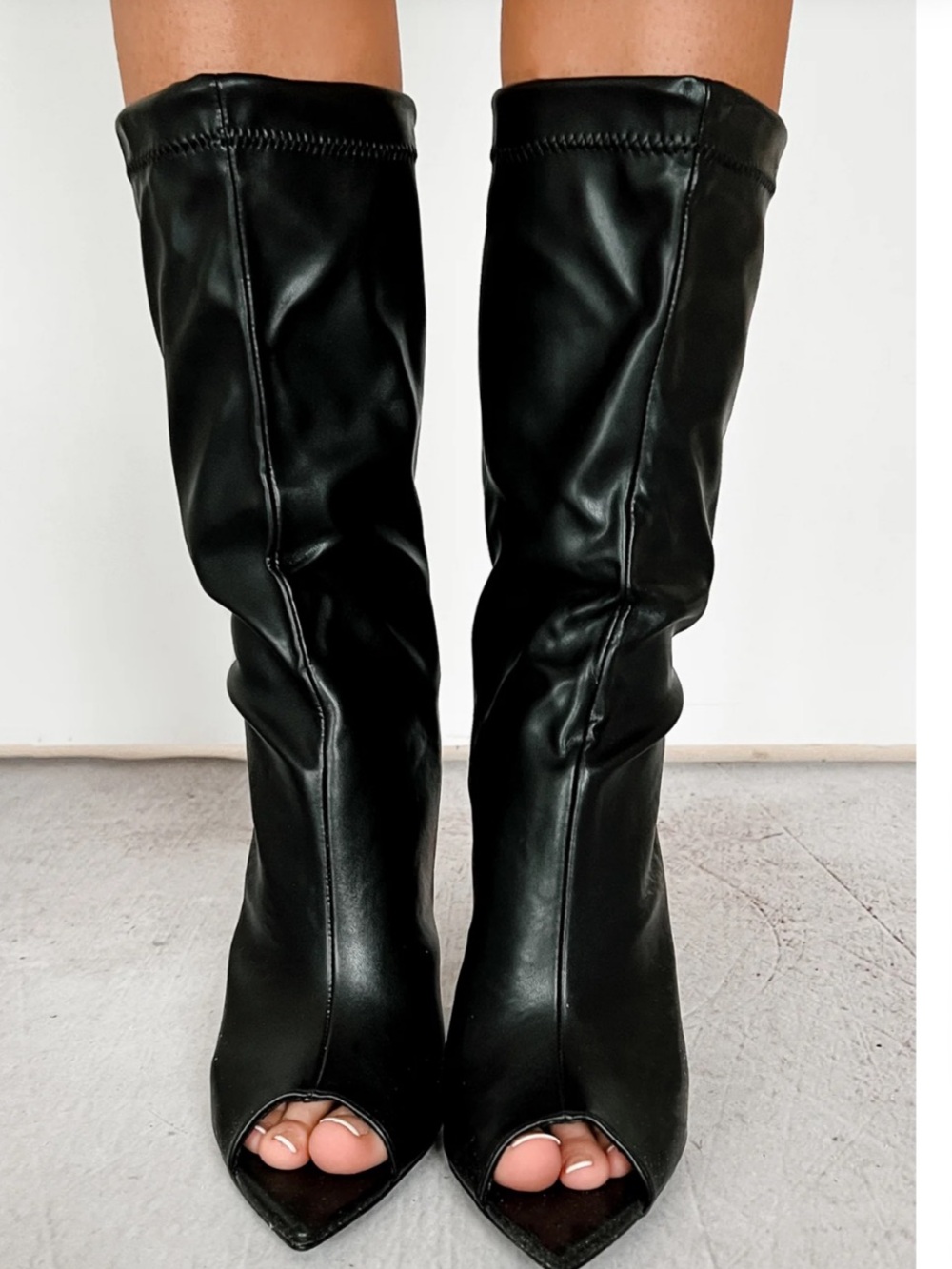 Liliana Women’s Black Faux Leather Bexie-8 3" Heel Open Toe Womens US Size 8 NWB